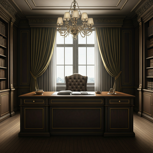 Modern luxury real estate office with glass windows and warm lighting
