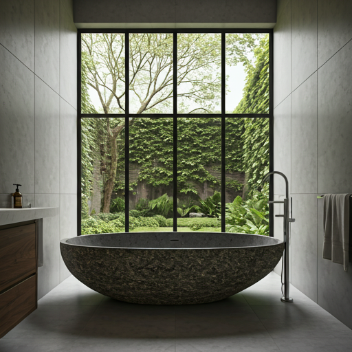 Modern bathroom with freestanding stone tub